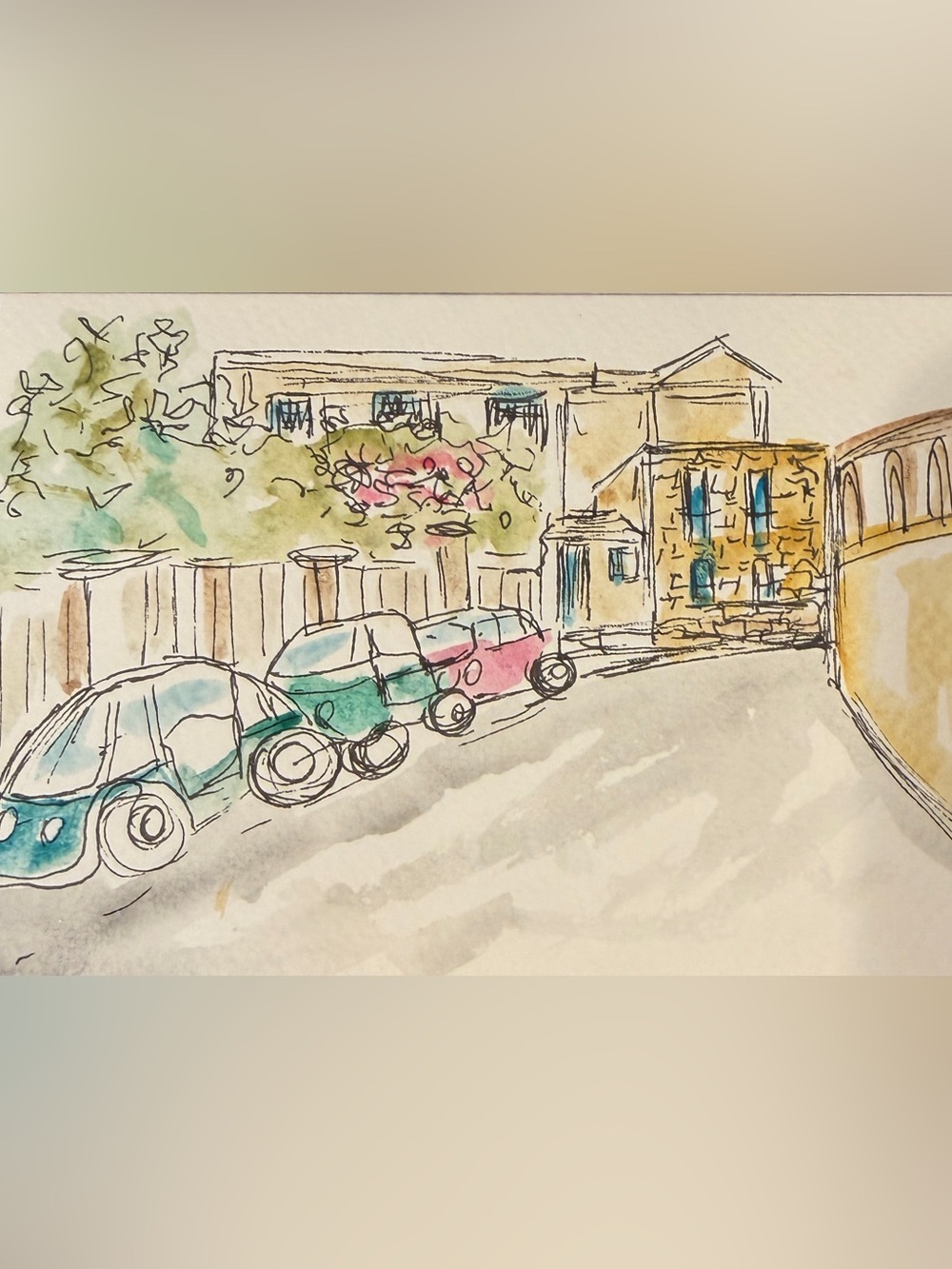 Hand-Painted water color the French Riviera Paris Street scene